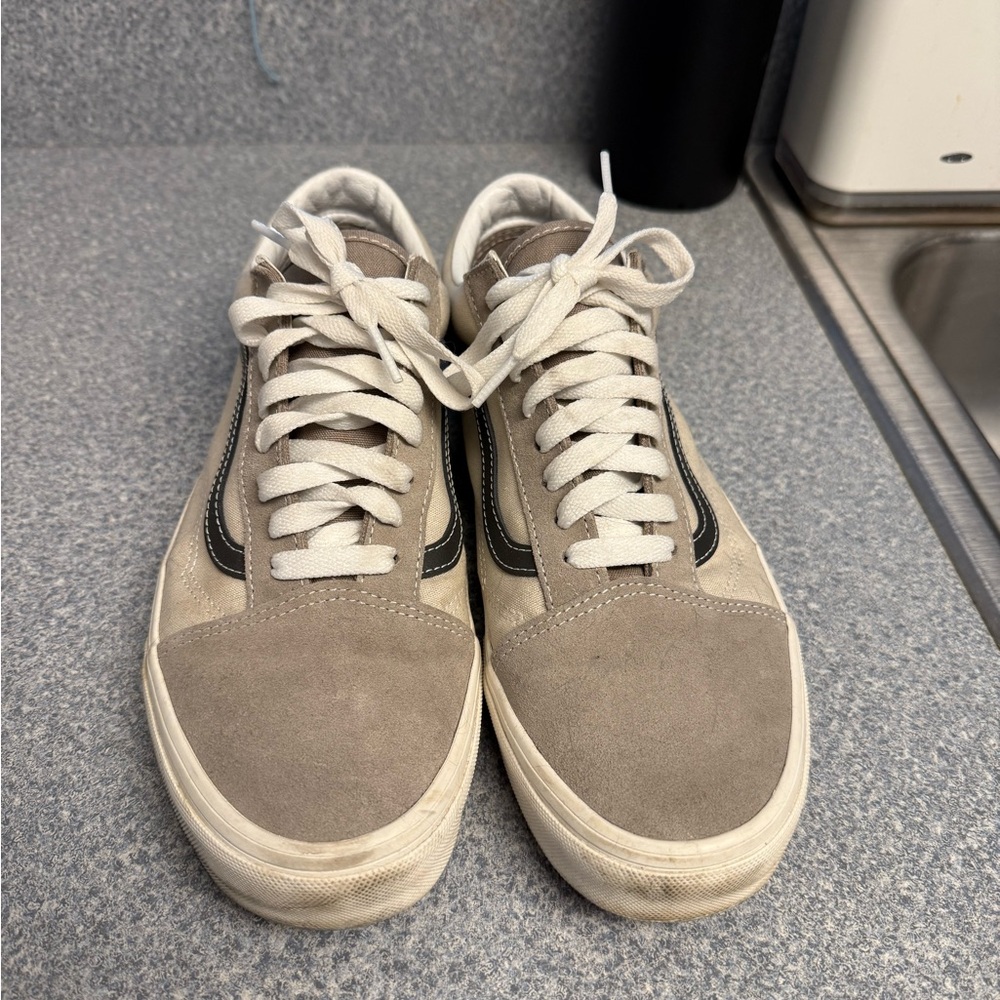 Vans Men's Taupe and White Sneakers